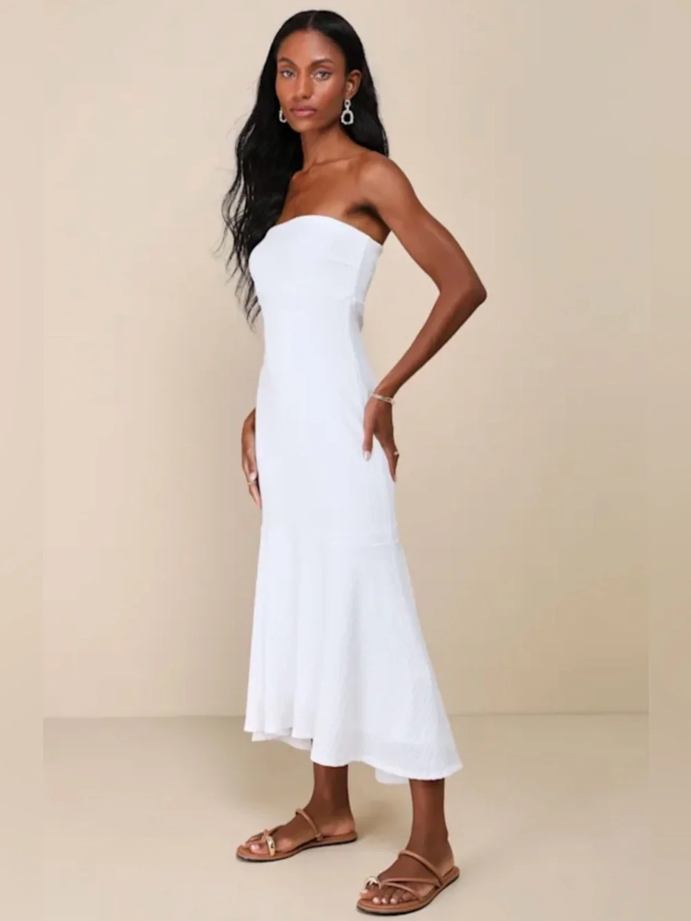 Lulus Darling Ways White Textured Strapless Midi Dress XS NWT - Picture 6 of 6